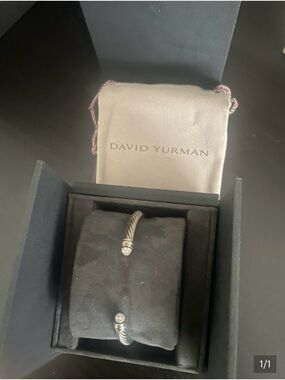 David Yurman Silver Cable Bracelet with Pavé Ends